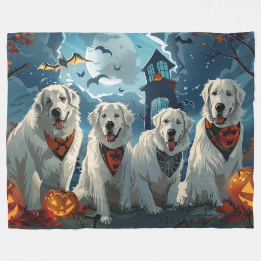 Grote Pyreneeën Halloween Spooky Fleece Deken (Voorkant (Horizontaal))