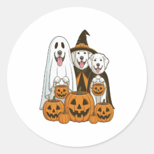 Grote Pyreneeën Hond Ghost Witch Halloween Matchin Ronde Sticker