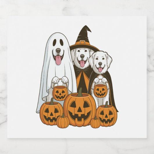 Grote Pyreneeën Hond Ghost Witch Halloween Matchin Sparkling Wijnetiket (Enkel label)