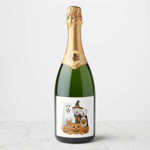 Grote Pyreneeën Hond Ghost Witch Halloween Matchin Sparkling Wijnetiket