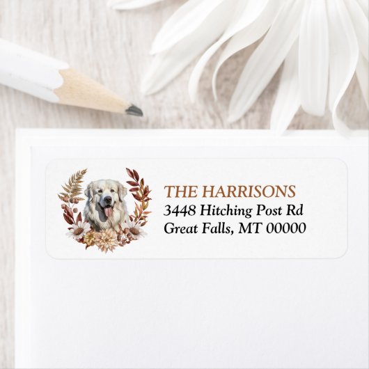 Grote Pyreneeën Hond Herfst krans Etiket (Insitu)