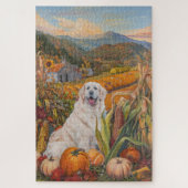 Grote Pyreneeën Hond Herfst Oogst Thanksgiving Legpuzzel (Verticaal)