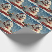 Grote Pyreneeën Hond in Sledge Laat het Sneeuw Ker Cadeaupapier (Hoek)