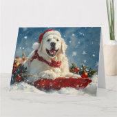 Grote Pyreneeën Hond in Sledge Laat het Sneeuw Ker Kaart (Voorkant)