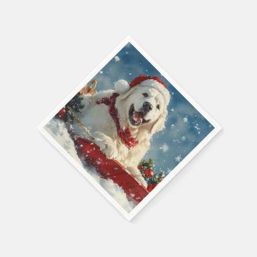 Grote Pyreneeën Hond in Sledge Laat het Sneeuw Ker Servet (Hoek)