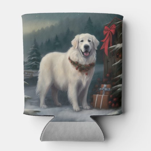 Grote Pyreneeën Hond in Sneeuw Kerstmis Blikjeskoeler (Achterkant)