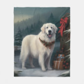 Grote Pyreneeën Hond in Sneeuw Kerstmis Fleece Deken (Voorkant)