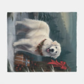Grote Pyreneeën Hond in Sneeuw Kerstmis Fleece Deken (Voorkant (Horizontaal))