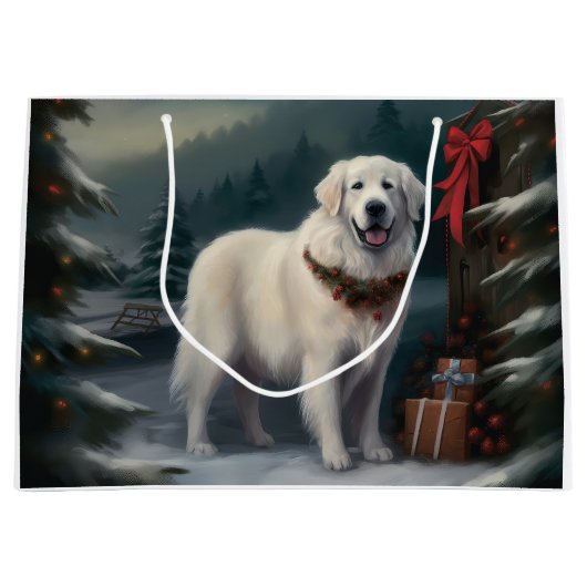Grote Pyreneeën Hond in Sneeuw Kerstmis Groot Cadeauzakje (Voorkant)