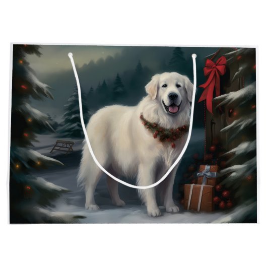 Grote Pyreneeën Hond in Sneeuw Kerstmis Groot Cadeauzakje (Achterkant)