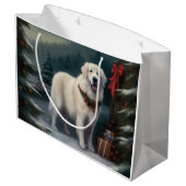 Grote Pyreneeën Hond in Sneeuw Kerstmis Groot Cadeauzakje (Achterkant Gekanteld)