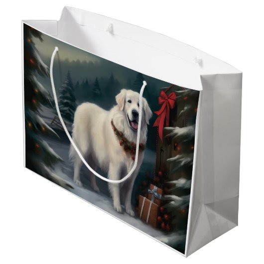 Grote Pyreneeën Hond in Sneeuw Kerstmis Groot Cadeauzakje (Achterkant Gekanteld)