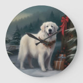 Grote Pyreneeën Hond in Sneeuw Kerstmis Grote Klok (Voorkant)