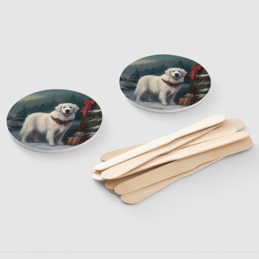 Grote Pyreneeën Hond in Sneeuw Kerstmis Handwaaier (Niet-gemonteerd)