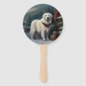 Grote Pyreneeën Hond in Sneeuw Kerstmis Handwaaier (Voorkant)