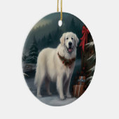 Grote Pyreneeën Hond in Sneeuw Kerstmis Keramisch Ornament (Rechts)