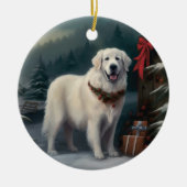 Grote Pyreneeën Hond in Sneeuw Kerstmis Keramisch Ornament (Voorkant)