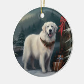 Grote Pyreneeën Hond in Sneeuw Kerstmis Keramisch Ornament (Links)