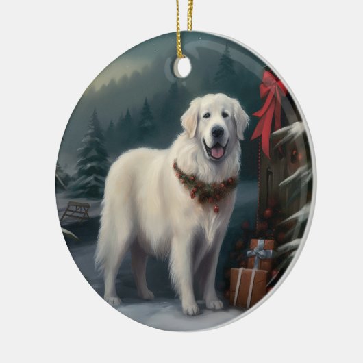 Grote Pyreneeën Hond in Sneeuw Kerstmis Keramisch Ornament (Links)