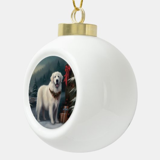 Grote Pyreneeën Hond in Sneeuw Kerstmis Keramische Bal Ornament (Rechts)