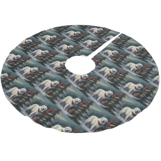 Grote Pyreneeën Hond in Sneeuw Kerstmis Kerstboom Rok (Gekanteld)