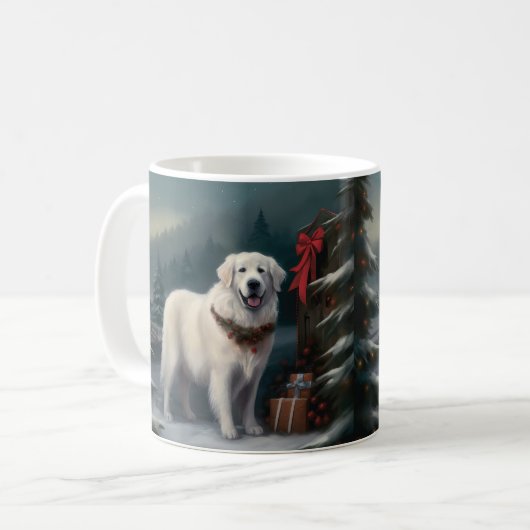 Grote Pyreneeën Hond in Sneeuw Kerstmis Koffiemok (Voorkant links)