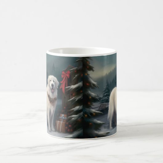 Grote Pyreneeën Hond in Sneeuw Kerstmis Koffiemok (Center)