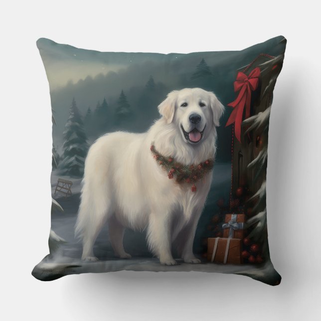Grote Pyreneeën Hond in Sneeuw Kerstmis Kussen (Voorkant)