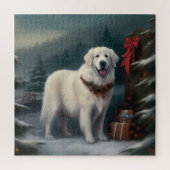 Grote Pyreneeën Hond in Sneeuw Kerstmis Legpuzzel (Verticaal)