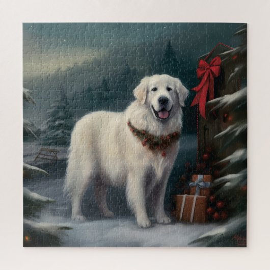 Grote Pyreneeën Hond in Sneeuw Kerstmis Legpuzzel (Verticaal)
