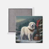 Grote Pyreneeën Hond in Sneeuw Kerstmis Magneet (Voorkant / Achterkant)