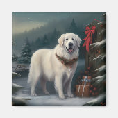 Grote Pyreneeën Hond in Sneeuw Kerstmis Magneet (Voorkant)