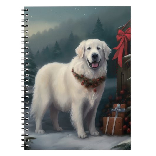 Grote Pyreneeën Hond in Sneeuw Kerstmis Notitieboek (Voorkant)