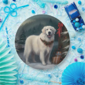 Grote Pyreneeën Hond in Sneeuw Kerstmis Papieren Bordje (Feest)