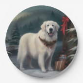 Grote Pyreneeën Hond in Sneeuw Kerstmis Papieren Bordje (Voorkant)