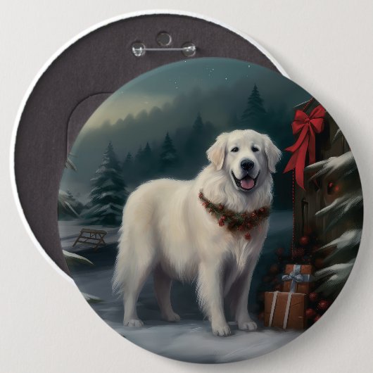 Grote Pyreneeën Hond in Sneeuw Kerstmis Ronde Button 6,0 Cm (Voorkant /achterkant)