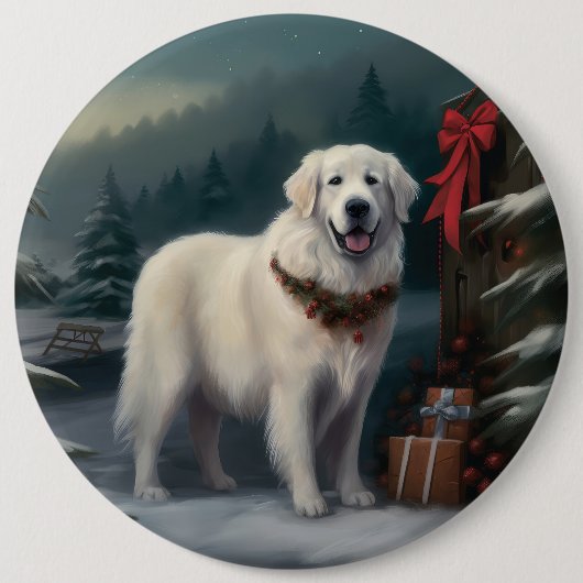 Grote Pyreneeën Hond in Sneeuw Kerstmis Ronde Button 6,0 Cm (Voorkant)
