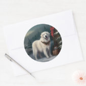 Grote Pyreneeën Hond in Sneeuw Kerstmis Ronde Sticker (Envelop)