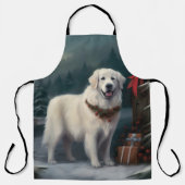 Grote Pyreneeën Hond in Sneeuw Kerstmis Schort (Voorkant)
