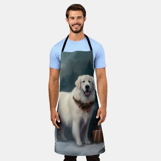 Grote Pyreneeën Hond in Sneeuw Kerstmis Schort (Gedragen)