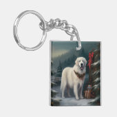 Grote Pyreneeën Hond in Sneeuw Kerstmis Sleutelhanger (Voorkant Links)