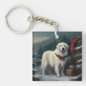 Grote Pyreneeën Hond in Sneeuw Kerstmis Sleutelhanger (Voorkant)