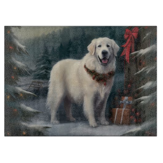Grote Pyreneeën Hond in Sneeuw Kerstmis Snijplank (Voorkant)