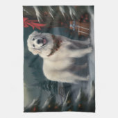Grote Pyreneeën Hond in Sneeuw Kerstmis Theedoek (Verticaal)