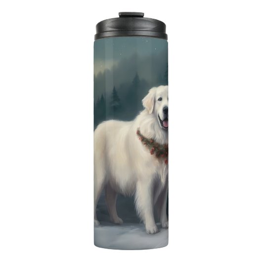 Grote Pyreneeën Hond in Sneeuw Kerstmis Thermosbeker (Voorkant)