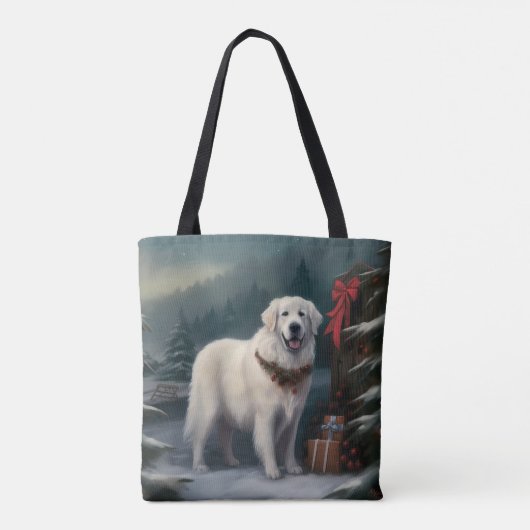 Grote Pyreneeën Hond in Sneeuw Kerstmis Tote Bag (Achterkant)