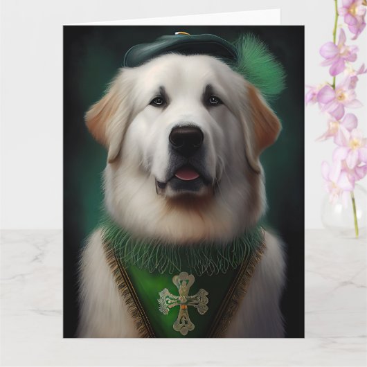 Grote Pyreneeën hond in St. Patrick's Day jurk Kaart (Orchidee)