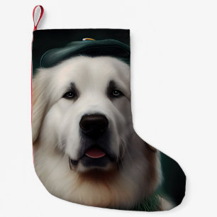 Grote Pyreneeën hond in St. Patrick's Day jurk Kleine Kerstsok