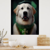 Grote Pyreneeën Hond in St. Patrick's Day Jurk Poster (Keuken)