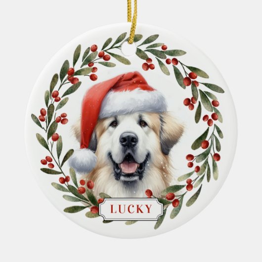 Grote Pyreneeën Hond Keramische Cirkel Ornament (Voorkant)